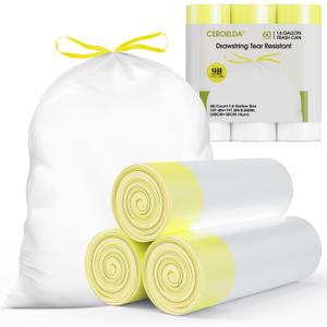 CEROELDA 1.6 Gallon Small Trash Bags, 60 Count Mini Drawstring Garbage Bags Unscented fit 4.5-8 Liter, 1.2-2 Gallon Thick Plastic Wastebasket Liners for Bathroom Bedroom Office Toilet