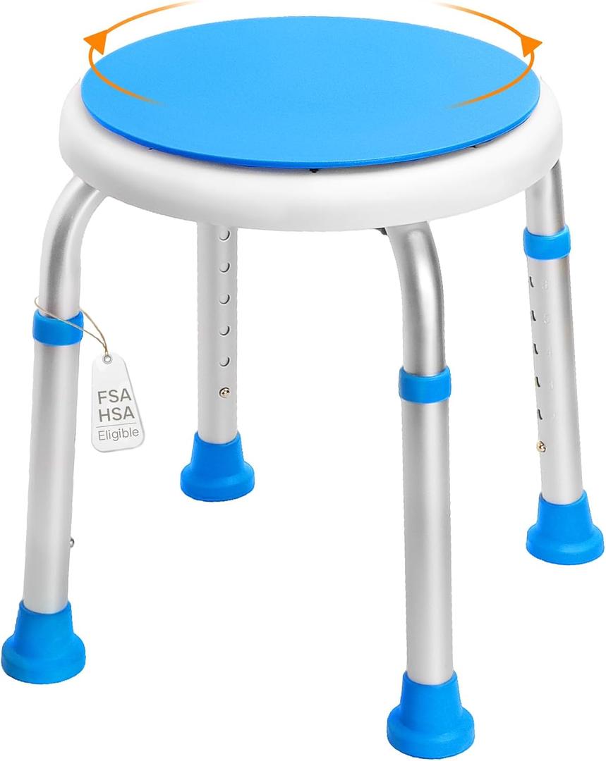 360 Swivel Shower Seat, FSA/HSA Eligible, 6-Height Adjustable Bath Stool with Non-Slip Seat & Rubber Tips, Easy Assembly, Ideal for Seniors, Handicap, Pregnant  350 lbs Capacity