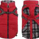Geyecete Winter Warm Coat Waterproof Dog Winter Jacket with Harness Traction Belt,Pet Outdoor Jacket Dog Autumn and Winter Clothes-Red-L