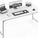 Huuger Computer Desk, 55 Inch Home Office Desk, Gaming Writing Work from Home Study Desk, Large Legroom, Sturdy Metal Frame, Modern Simple, White, 54inch