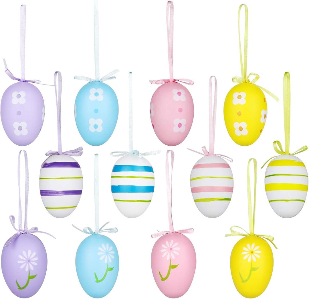 Yunfan 12Pcs Easter Decorations Eggs Hanging Ornaments Colorful for Easter Tree Basket Decor Party Favors Supplies Home