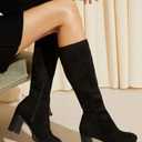  Black Wide Fit Platform Block Heel Knee High Faux Suede Long Boots, Size 8,5