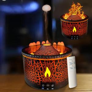 Volcano Diffuser, Essential Oil Diffuser 300ml Volcano Humidifier with Flame & Volcano Mist Mode, 2 Colors, Timer, Auto Shut-Off, Remote Control, Flame Diffusers for Home Bedroom Black