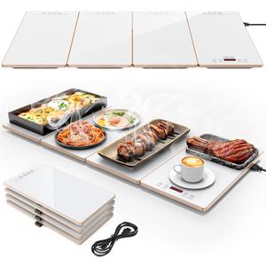 FEPPO Food Warmers for Parties Buffet 4-in-1 Electric Warming Tray for Food with 10 Temp Settings & Timer, 33"x15" Glass Surface, Modular Buffet Hot Plates for Catering & Gatherings