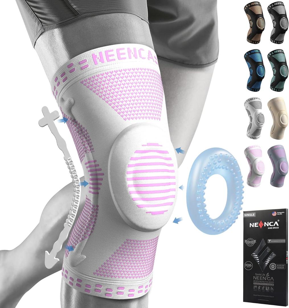 NEENCA Knee Brace for Women & Men, Medical Knee Support with Patella Pad & Side Stabilizers, Knee Compression Sleeve for Knee Pain, Meniscus Tear, ACL, Joint Pain, Runner, Workout - FSA/HSA Eligible (Medium, Pink White)