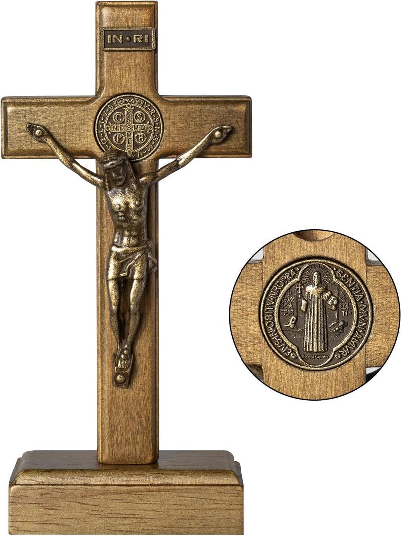 KUXBET Wood Standing Cross 5inch Small Crucifix - Jesus Christ Wall Cross Crucifix for Table or Wall Decor Home Decoration (5.5L" x 2.4W")