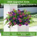 Artificial Flowers for Outdoors Decoration, 16 Bundles Silk Fake Flower with Ferns UV Resistant No Fade Faux Plants for Home Outside Planter Porch Patio Window Box Decor (Purple Rose Red)