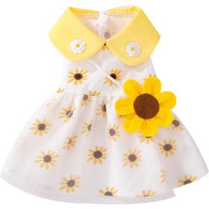 Dog Dress Soft Breathable Puppy Dresses Elegant Princess Lace Floral Pet Dress with Sunflower for Small Dog M