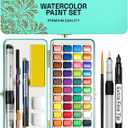 ARTISTRO Watercolor Paint Set, Vivid Colors in Portable Box, Palette set, Including Metallic and Fluorescent Colors. Perfect Travel Watercolor Set for Artists, Amateur Hobbyists and Painting