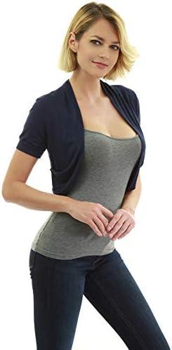 AmélieBoutik Women Short Sleeve Bolero Shrug Open Front Pleated Sides Cropped Cardigan for Dress Casual XS