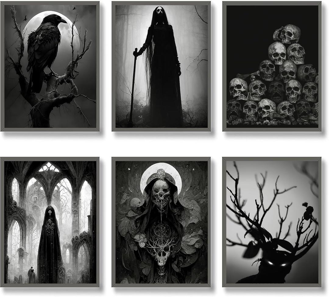 2 x Halloween Wall Art Prints - Gothic Witchy Aesthetic Spooky Home Decor - Goth Room Creepy Art Scary Picture Witch Decoration (11"x14" UNFRAMED)