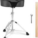VEVOR Saddle Drum Throne, 22-27.8 in / 560-705 mm Height Adjustable, Padded Drum Stool Seat with Anti-Slip Feet 5A Drumsticks 500 lbs / 227 kg Max Weight Capacity, 360 Swivel Drum Chair for Drummers