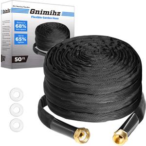 Garden Hose 50ft, Made of TPE(Not PVC), Ultra-Light & Flexible Water Hose with Solid Brass Fittings, Non-Shrinking, Easy to Storage, Drinking Water Safe Material, All-weather, Black, Newbox