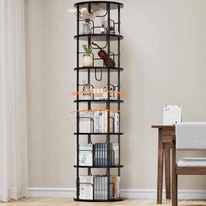 6 Tier Rotating Bookshelf, 360  Display Stackable Spinning Bookshelf Tower, Corner Bookshelf Tall Floor Standing Swivel Bookcase Narrow Storage Organizer for Bedroom, Living Room, Black