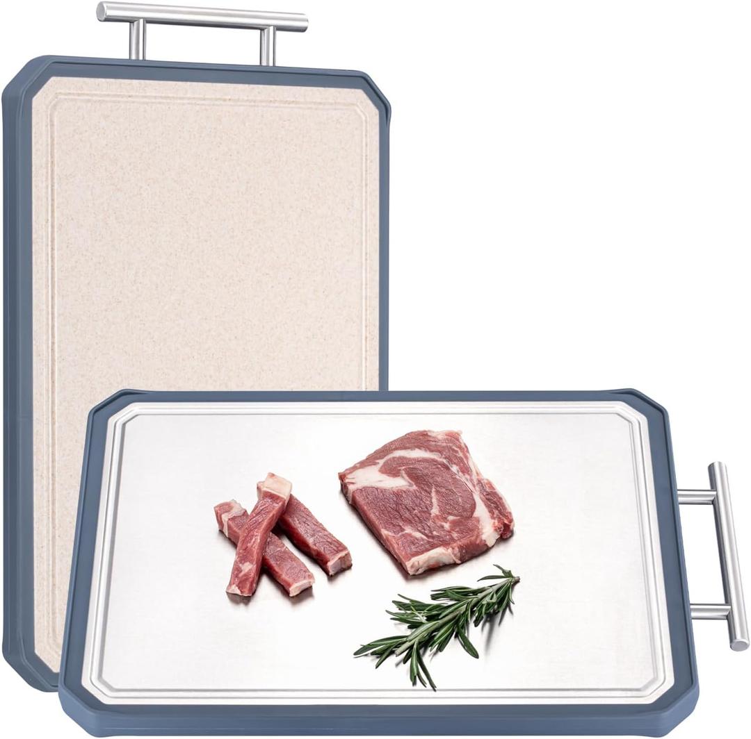 Double Sided Cutting Board,Titanium Cutting Boards for kitchen, Pure Titanium and Wheat straw Cutting Board, Easy to Clean Large size Chopping Board Dishwasher Safe 16"x 11"