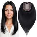 MY-LADY Human Hair Toppers for Women Real Human Hair Thin 10 * 12CM Silk Base with Lace 130% Density Clip in Remy Hairpieces 10 Inch Jet Black