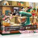 Cat Puzzles for Adults 1000 Pieces, Funny Puzzles Kittens, Food Cake Cat in Kitchen Puzzle, Animal Kitty Jigsaw Puzzle Challenge