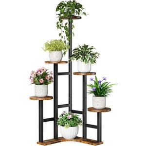 Corner Plant Stand Indoor, 6 Tiered Corner Plant Shelf Flower Stand for Multiple Plants, Plant Shelves Organizer Rack for Living Room, Balcony, Patio, Garden, Round Rustic Brown
