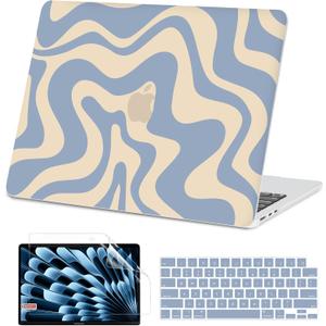 AKIT Compatible with MacBook Air 13 inch Case 2025 2024-2022 M4 M3 M2 A3240 A3113 A2681, Unique Pattern Hard Shell Laptop Case+Screen Protector+Keyboard Cover for MacBook Air 13.6 inch, Blue Wave