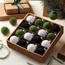 PullCrease 15 Pcs Velvet Christmas Ornaments 2.36 Inch Neutral Shatterproof Plastic Velvet Balls Flocked Ornaments for Christmas Tree Hanging Decorations (Black,White,Olive Green)