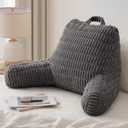 Blissful Diary Reading Pillow, Large Backrest Pillow with Shredded Memory Foam for Adult & Children, Designed for Bed and Couch Sitting Up, Includes Arms, Pockets and Washable Cover, Dark Gray, Large(20inch)