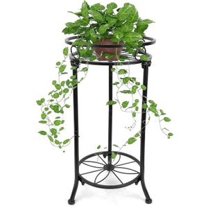 Plant Stand Indoor 2-Tier,20.3 Outdoor Tall Metal Plant Stands Black,Single Corner Heavy Duty Potted Holder Rack Rustproof,Flower Pot Stand for Planter Garden Balcony Patio Office Home