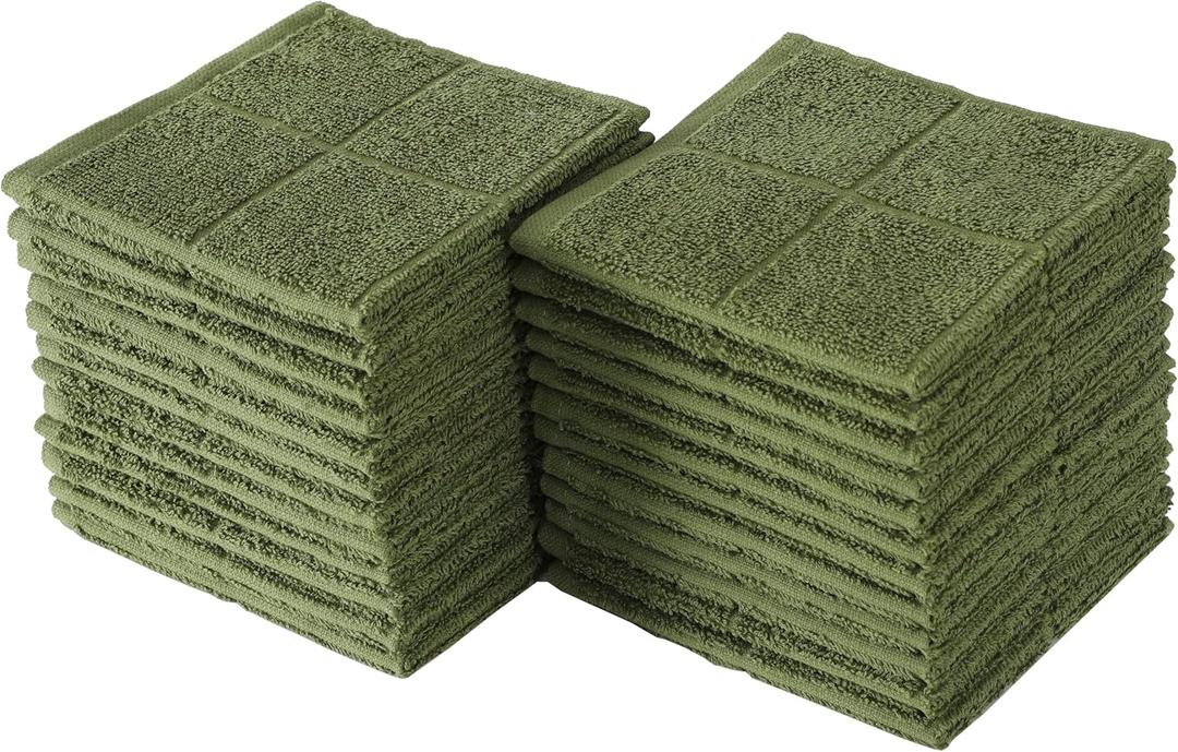 Glynniss Kitchen Dish Cloths Highly Absorbent Dish Rags 100% Cotton Wash Cloths for Washing Dishes (Green, 24)