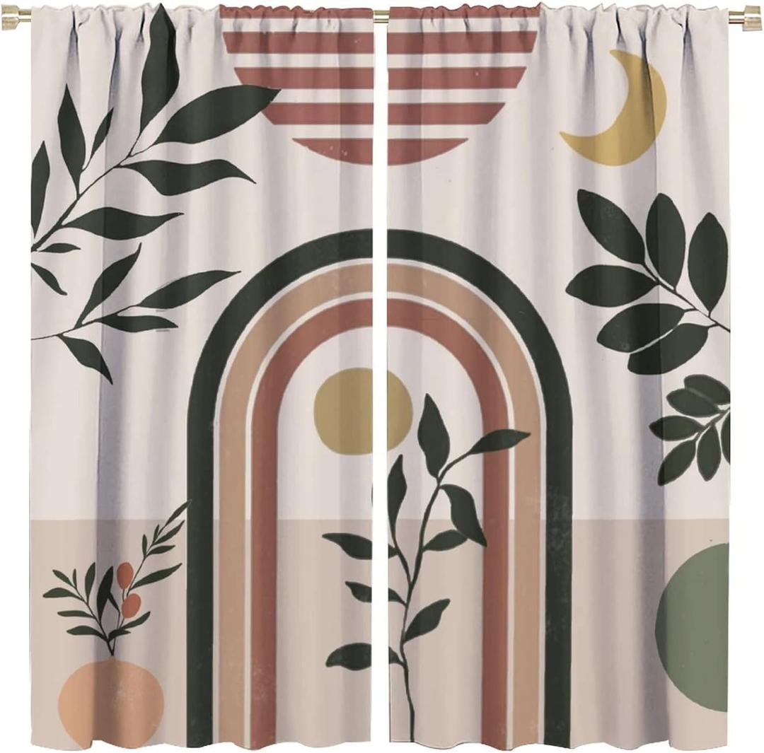 Abstract Modern Art Mid Century Blackout Curtains,Rustic Boho Art Arch Plant Moon Pattern Window Treatments Rod Pocket Thermal Insulated Room Darkening Blackout Curtains 2 Panels 45L x 21W (42"W x 45"L (Pack of 1))