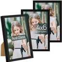 upsimples 4x6 Picture Frame Set of 3, Made of High Definition Glass for 4 x 6, Wall and Tabletop Display Thin Border Photo Frames for Home Decor, Black