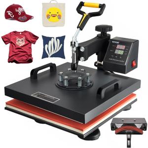 VEVOR 2 in 1 Heat Press 15x15 Inch 360 Swing Away Digital Tshirt Press Machine with 6x3 Inch Hat Press, Multifunction Combo for T Shirt Hat Cap Pillow Bag, 2in1-Black