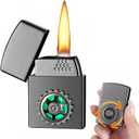 NINSI Smart Lighter with 4 Ignition Methods, Voice Activated Soft Flame Butane Lighter, Refillable Lighters, Gear Turntable (Brushed Black, Without Fuel)