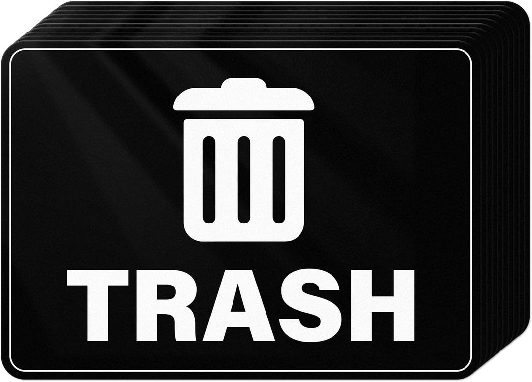 10 Pack Trash Cans Stickers 10  7 Inches Vinyl Weatherproof Self Adhesive Recycle Sign for Waste Bins Home Business (Black)