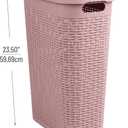Mind Reader Slim Laundry Hamper with Lid, 40L Clothes Basket, Narrow Tapered Design with Ventilated Cutout Pattern, Plastic, Pink