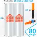 JARLINK Stretch Film, 80 Gauge,15 Inch x 1000 Feet Shrink Wrap for Pallet Wrap, Industrial Strength Stretch Wrap up to 800% Stretch with Handles, Moving Wrapping Plastic Roll, 2 Pack