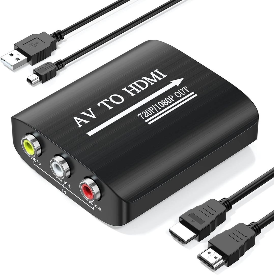AV to HDMI Converter with HDMI Cable,RCA to HDMI Converter for PS1,PS2,PS3,Xbox,N64,WII,SNES,VHS,VCR,Blue-Ray DVD Players,STB