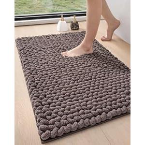DEXI Bathroom Rugs 17x30, Non Slip Washable Bath Mat, Luxury Chenille Super Absorbent Thick Bathmats for Shower Floor, Plush Fluffy Shaggy Carpet for Tub, Dark Grey