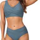 Limeeke Women's High Waisted Bikini Set Twist Front Two Piece Swimsuit Lace Up Tie Back Bathing Suits (X-Large, Grey Blue)