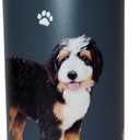 E&S Pets SERENGETI 24 Oz Water Bottle Stainless Steel with Spill Proof Lid - Double walled Vacuum Insulated water flask - Realistic 3D Print of your favorite dog (Bernedoodle)