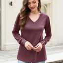 Misakia Women's Long Sleeve Shirts Dressy Casual Cute V Neck Loose Fit Summer Tops Buttons Flowy Tunic Soft Fall Winter Tops 2025 Shirts Business Outfits Ladies Tops C-wine Red (Red, L)