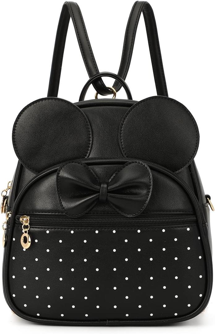 KL928 Girls Mini Backpack Bowknot Polka Dot Cute Daypacks Convertible Shoulder Bag Purse for Women (Black)