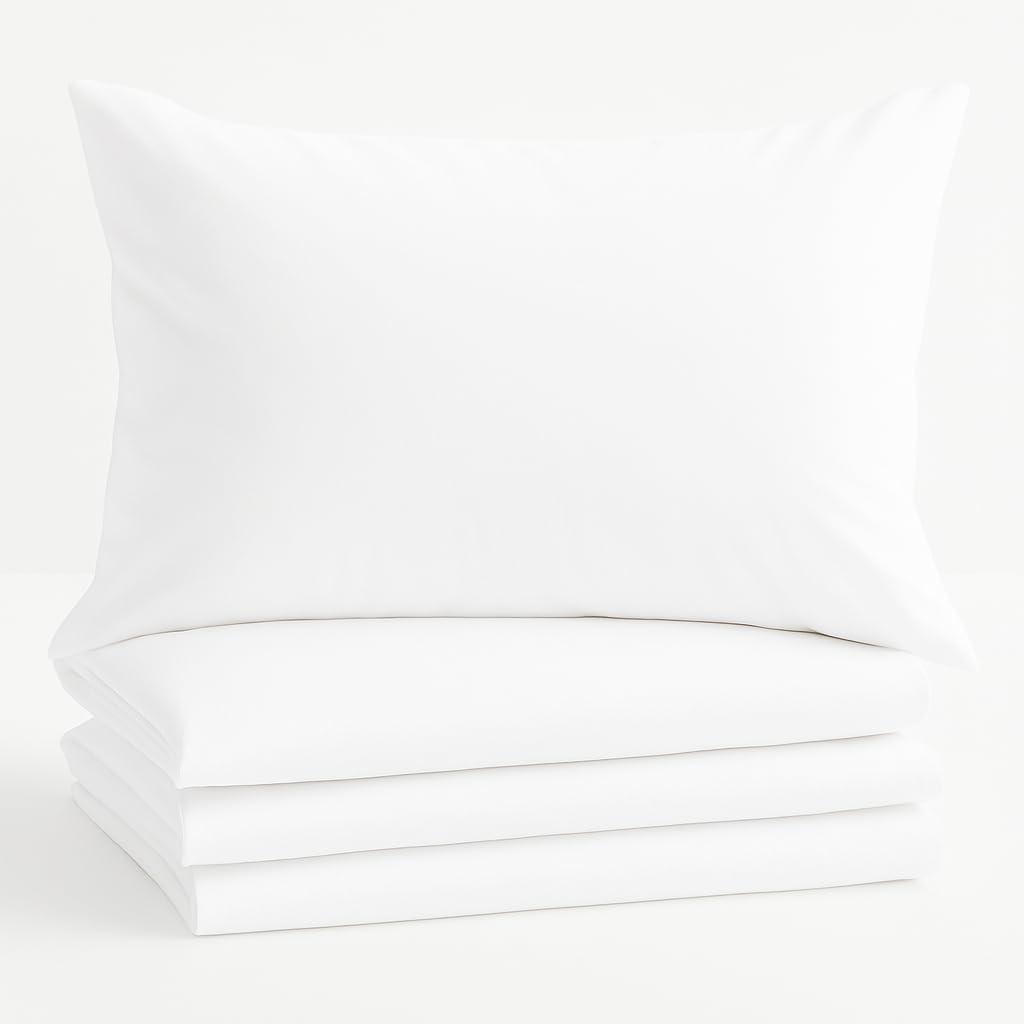 Comfort Beddings Standard Pillowcases Set of 4  100% Organic Cotton, 600 Thread Count Sateen, Soft & Comfy Pillow Covers with Envelope Closure, White, Standard Size 20 x 26 Inches