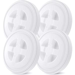 4 Pieces 5 Gallon Leak-Proof Bucket Lid Food Grade Plastic Storage Buckets Screw Seal Lids Screw Pail Lid Pet Food Storage Chicken Feeders Paint Storage Compatible with Gamma,White