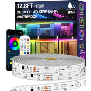 32.8FT Outdoor LED Strip Light Waterproof,IP68 Outside RGB+IC Light Strip with App/Remote Control,Chase Mode,Music Sync Rope Light for Balcony,Deck,Rooftop,Garden,Pool