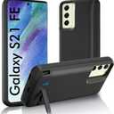 Galaxy S21 FE Battery Case, Real 5000mAh Rechargeable Phone Charging Case with Kickstand & Dual Device Charging & Priority, Extended Backup Charger Cover for Samsung Galaxy S21 fe 5g(6.4") Black