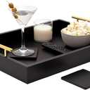 Juvale Wooden Serving Tray - 15.7 x 11.8 x 3.1 in, Black Rustic, Includes 2 Coasters - Decorative Tray with Interchangeable Gold & Silver Handles - Sofa & Ottoman Use, Coffee Table Decor