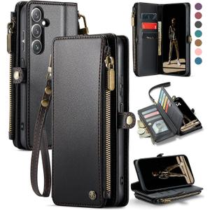 Defencase Compatible with Galaxy A15 5G Case Wallet with RFID Blocking Card Holder for Women Men, PU Leather Magnetic Snap Flip Zipper Strap Wallet Phone Case Fit for Samsung Galaxy A15 5G, Black