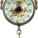 JewelryWe Retro Concave and Convex Mirror Fisheye Glass Ball Pocket Watch with Roman Character Pendant Necklace (Green (Mechanical))