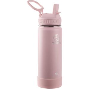 Takeya 18 oz Actives Stainless Steel Water Bottle with Straw Lid  Leakproof, Double-Wall Insulated, Keeps Drinks Cold 24 hrs/Hot 12 hrs, BPA-Free, Powder-Coated, Gym & Travel, Blush