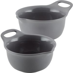 Rachael Ray Ceramics Nesting Mixing Bowl Set with Pour Spout, 1 Quart and 2 Quart - Dark Gray
