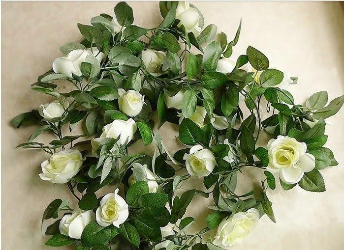 EdricShop 90cm Artificial Silk Rose Garland Fake Flower Ivy Vine Leaf Garland Plants 2 Bunches for Home Decor Wedding Arch Flowers - (Color: Ivory)